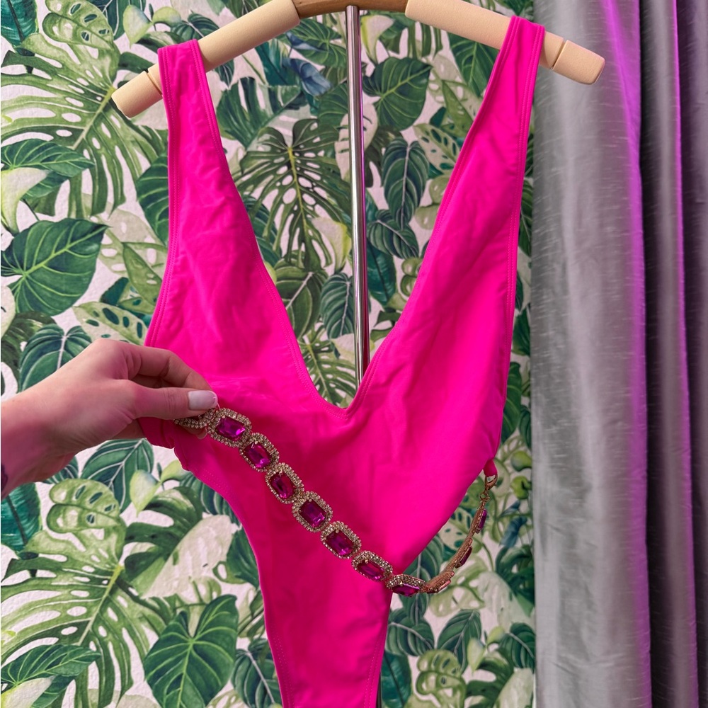 Vibrant Pink One Piece Swimsuit Thong back